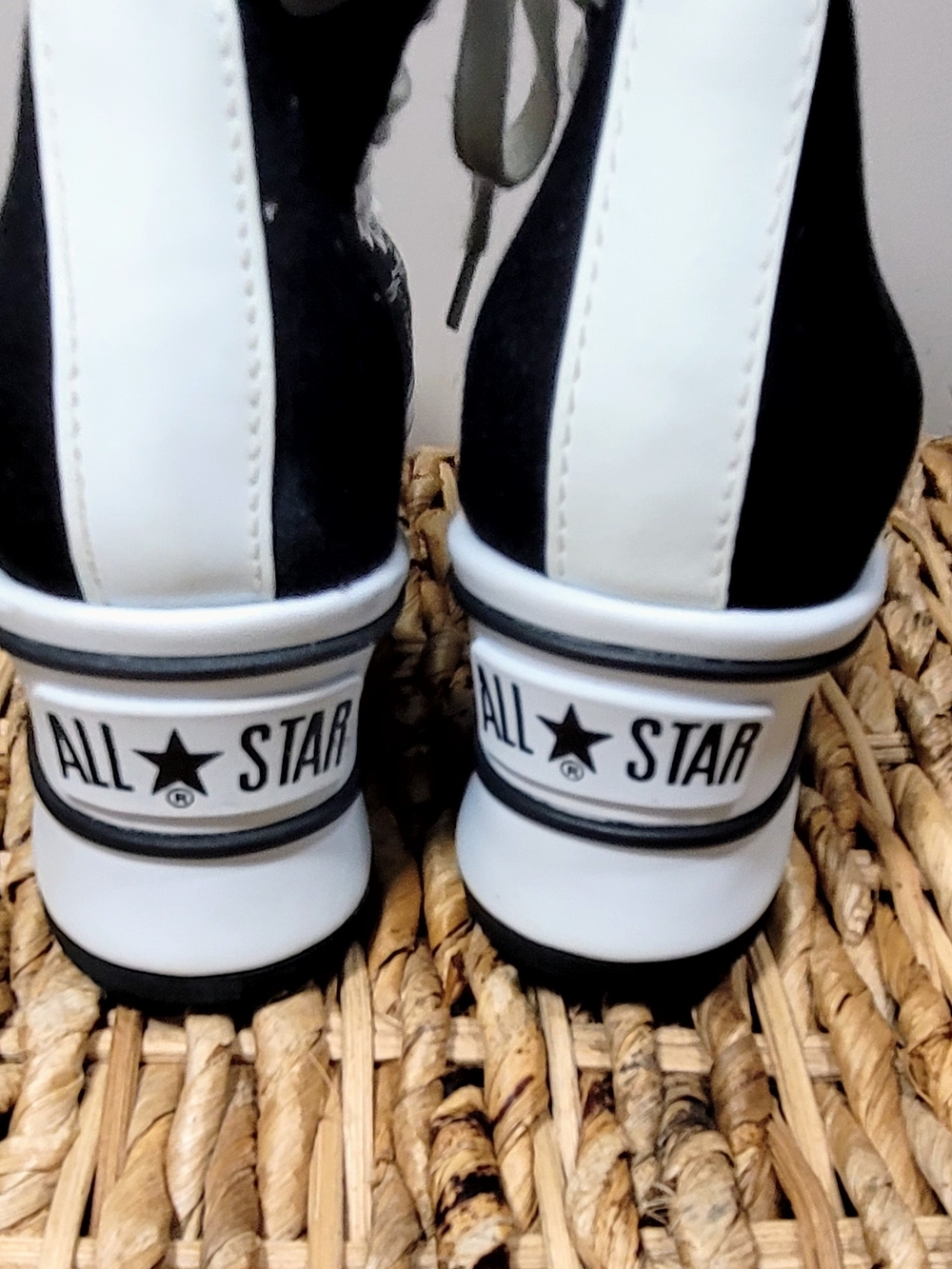 Converse Style Black and White High-Top Lace-Up Platform Boots with Logo Patch - Picture 8 of 11